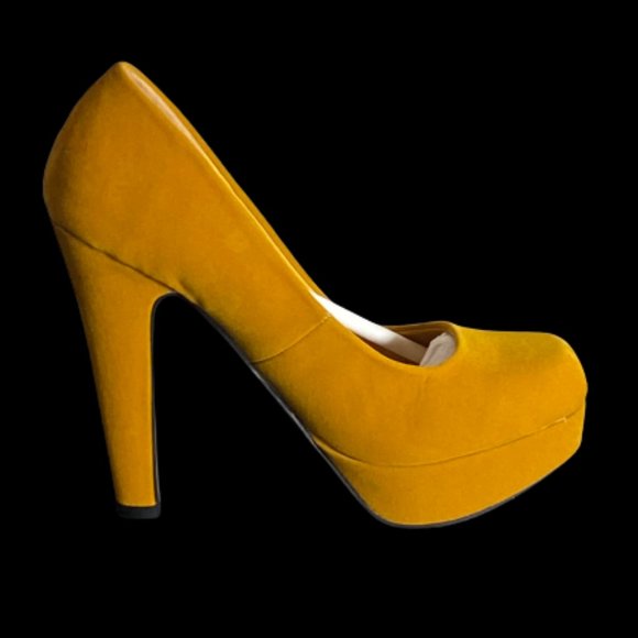 Qupid-Mustard Squared Toe Platform Block Heel - Picture 3 of 3